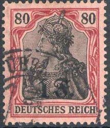 80 Pf. Germania mit Aufdruck 1916, mit Aufdruckfehler I., sauber gest ...