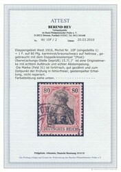 80 Pf. Germania mit Aufdruck 1916, mit Aufdruckfehler I., sauber gest ...