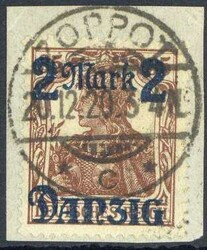 2 Mark auf 35 Pf. Germania mit Aufdruck 1920, ohne Netzunterdruck, ...