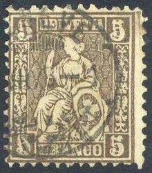 5 C. Sitzende Helvetia 1862, mit Doppelprägung aller vier ...