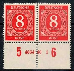 8 Pf. Ziffer 1946, im waager. Paar mit Unterrand und HAN '4064.46 1', ...
