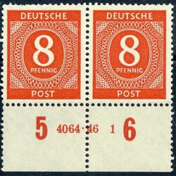 8 Pf. Ziffer 1946, im waager. Paar mit Unterrand und HAN '4064.46 1', ...