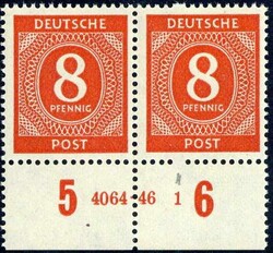 8 Pf. Ziffer 1946, im waager. Paar mit Unterrand und HAN '4064.46 1', ...