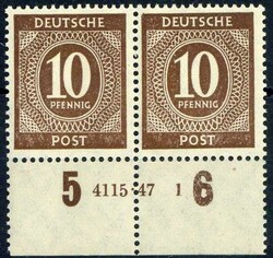 10 Pf. Ziffer 1946, im waager. Paar mit Unterrand und HAN '4115.47 1' ...