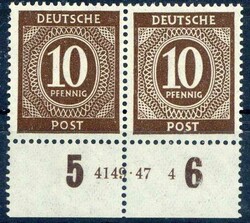 10 Pf. Ziffer 1946, im waager. Paar mit Unterrand und HAN '4149.47 4' ...