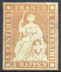 5 Rp. Strubel 1854, helbraunorange der ersten Münchner Druckperiode, ...