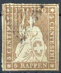 5 Rp. Strubel 1854, Münchner Druck, in b.-Farbe, mit Abart II., ...
