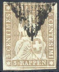 5 Rp. Strubel 1854, Berner Druck der ersten Periode, mittelgraubraun, ...