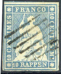 10 Rp. Strubel 1854, Münchner Druck der dritten Druckperiode, in b ...