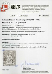 2 Rp. Strubel 1862, auf dickem Züricher Papier, mit grünem ...