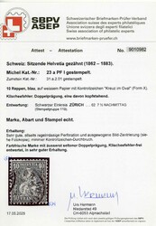 10 C. Sitzende Helvetia 1862, in Doppelprägung, eine davon ...