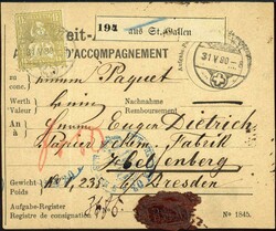 1 Fr. Sitzende Helvetia 1864, als Solofrankatur auf Paketkarte von ...