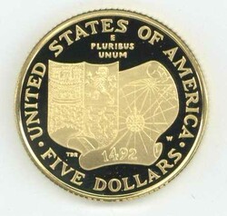 USA: 1992, 5 Dollar Kolumbus (KM 239.), gekapselt, PP.Automatically ...