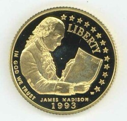 USA: 1993, 5 Dollar Madison (KM 242.), gekapselt, PP.Automatically ...