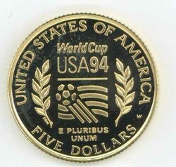USA: 1994, 5 Dollar Fußball-Weltmeisterschaft (KM 248.), gekapselt, ...