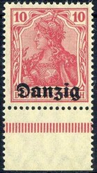 10 Pf. Aufdruckmarke 1920, in a.-Farbe, mit Unterrand, tadellos ...