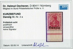 10 Pf. Aufdruckmarke 1920, in a.-Farbe, mit Unterrand, tadellos ...