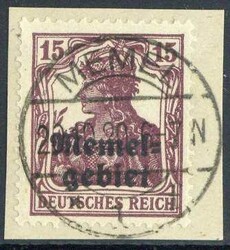15 Pf. Aufdruckmarke 1920, auf glatter Gummierung, in b.-Farbe, ideal ...