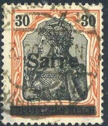 30 Pf. Germania mit Aufdruck 1920, auf y.-Papier, in Type I., sauber ...