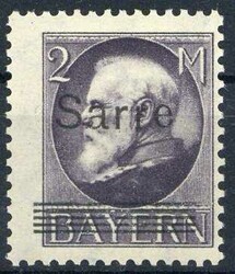 2 Mark Bayern-Sarre 1920, in b.-Farbe, tadellos postfrisch, unsig., ...