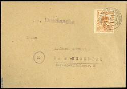 8 Pf. Wiederaufbau-Blockeinzelmarke 1946, als EF auf portogerechter ...