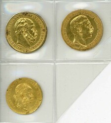 Preussen: 20 Mark 1873 B, Wilhelm I. und 1899 A, Wilhelm II., dazu ...
