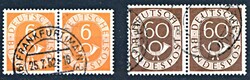 30, 60 und 6 Pf, je waagerechtes Paar, ungefaltet, gestempelt (590,-)