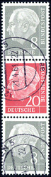8 + 20 Pf, senkrechte Zusammendrucke mit Wz. YII, gestempelt, gepr. ...