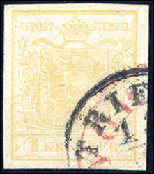 1 Kr ockergelb, breitrandig, Maschinenpapier, gestempelt TRIEST und ...