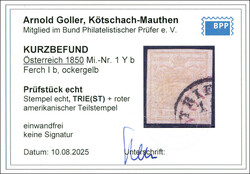 1 Kr ockergelb, breitrandig, Maschinenpapier, gestempelt TRIEST und ...