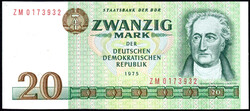 20 Mark 1975, Austauschnote mit Serien-Nr. ZM, Erhaltung I, Rosenberg ...