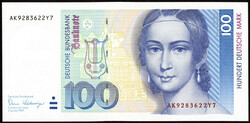 100 Deutsche Mark vom 2. Januar 1989, oben kleiner Zählkniff, sonst ...