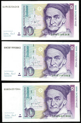 10 Deutsche Mark vom 1. September 1999, Serien-Nr. GN, GS, GU und ...