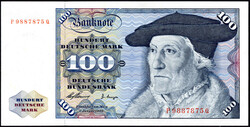 100 Deutsche Mark vom 2. Januar 1960, Fasereinlage gelb/blau/grün, ...
