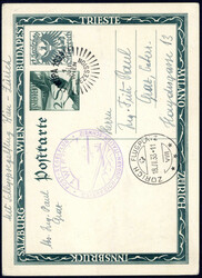 Luftpostkarte. 2 S und 12 G als Sonderausgabe zum Vierländerflug ...