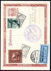 Luftpostkarte. 2 S und 30 G als Sonderausgabe zum Vierländerflug ...