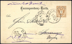 2 Kr-GA (P43) mit privatem Zudruck als Anzeigen-Postkarte, gestempelt ...