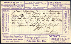 2 Kr-GA (P43) mit privatem Zudruck als Anzeigen-Postkarte, gestempelt ...