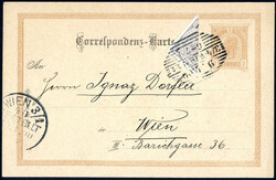 2 Kr-GA mit Halbierung der Nr. 69 als ZuF, gestempelt WIEN 9.1.1900, ...