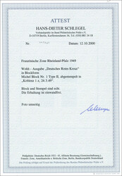 Deutsches Rotes Kreuz-Block 1949 in Type II, gestempelt KOBLENZ 24.3 ...
