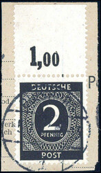 2 Pf vom Oberrand, Plattendruck mit durchgezähntem Oberrand auf ...