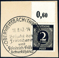 2 Pf vom Oberrand, Plattendruck mit durchgezähntem Oberrand auf ...