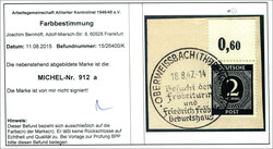 2 Pf vom Oberrand, Plattendruck mit durchgezähntem Oberrand auf ...