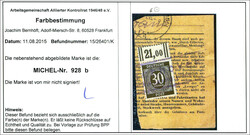 30 Pf bräunlicholiv im Walzendruck-Oberrandstück als Bestellgebühr ...