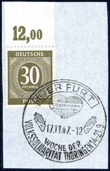 30 Pf dunkelbraunoliv im Plattendruck-Oberrandstück mit ...