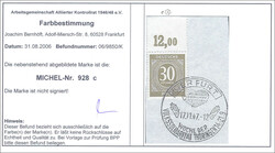 30 Pf dunkelbraunoliv im Plattendruck-Oberrandstück mit ...