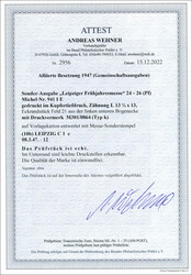 24 + 26 Pf gezähnt L 13 1/4 : 13 aus linker unterer Bogenecke mit DV ...