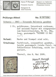 1 Fr goldbronze, gestempelt BIENNE 15.MAI, Attest vom 8.5.09 Renggli ...