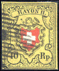 10 Rp ohne Kreuzeinfassung, dickes Papier, frische Farbe, gestempelt ...