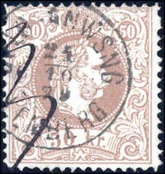 50 Kr braun, gut gezähnt, Federzug sowie OrtsSt. (150 ...